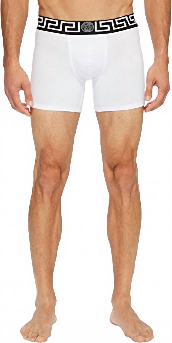 NEW VERSACE men's iconic long trunks in white/black